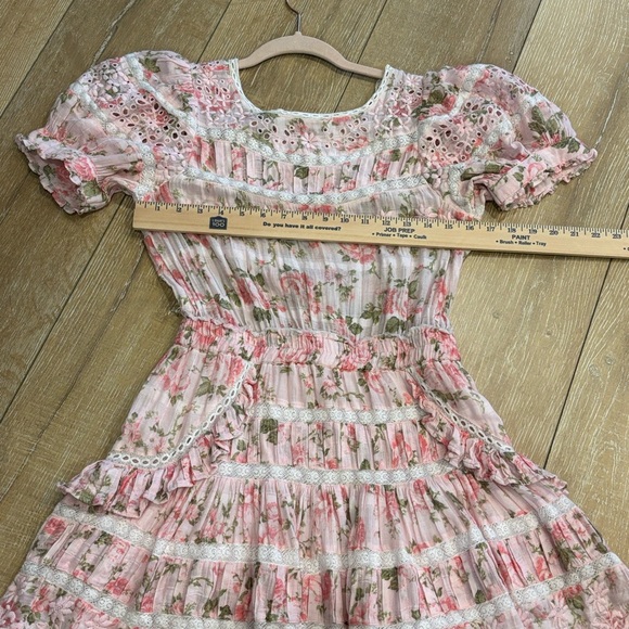 LoveShackFancy Augustine Pink Floral Cotton Eyelet Mini Dress - "Loves Me" Print - Picture 6 of 9
